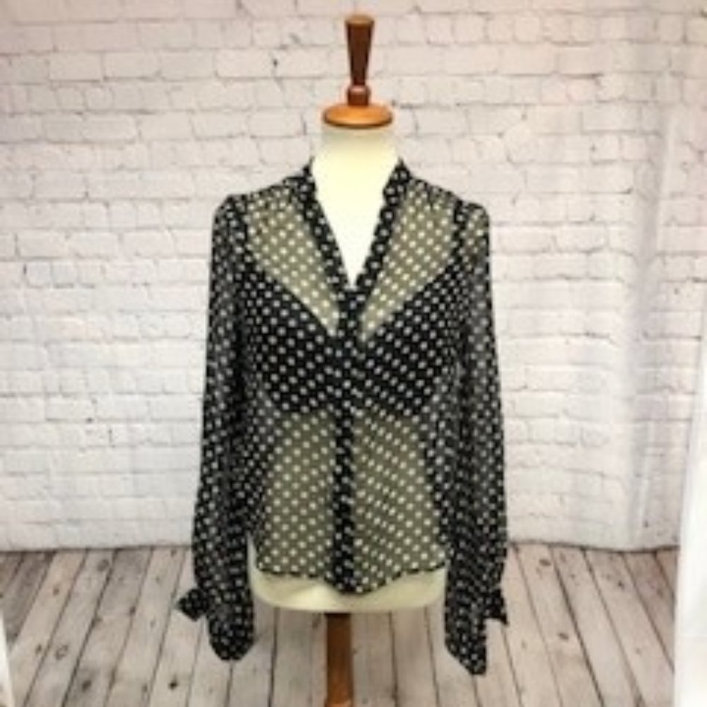 Haute Hippie See through polka dot long sleeve flowy blouse